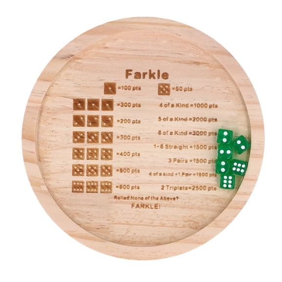 Yajisi Premium Wooden Farkle Dice Tray Classic Round 7 Inches / 18cm Dice Game Table Rolling Mat Set with 6 Dices and Storage Bag for Family Game Night Math Skills Improvement