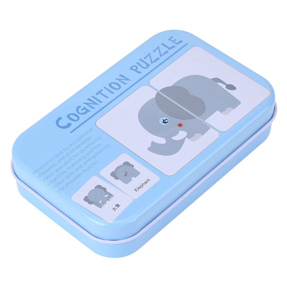 Yajisi Preschool Cognitive Learning Training Puzzle Cards Baby Educational Toy With Iron Box Animals Theme 32 Pcs Bilingual Card Size 2.95 x 2.17 inches / 75 x 55 mm Early Development Tool