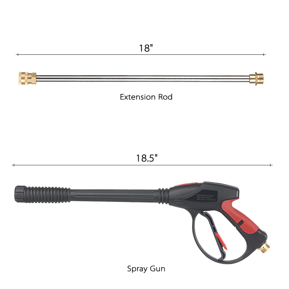 Pistola de lavado a presión Yajisi de 4000 PSI con varilla de extensión de 18 pulg. / 45,7 cm y 5 boquillas de conexión rápida para lavado de autos