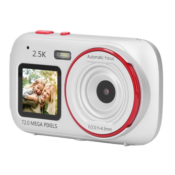 Yajisi Professional Dual Screen Digital Camera, 72MP 2.5K Silver Pocket Selfie Vlogging Cam with 16X Digital Zoom, Autofocus Anti Shake Smart Compact Camera (2.4-inch / 6.1 cm Main Screen)