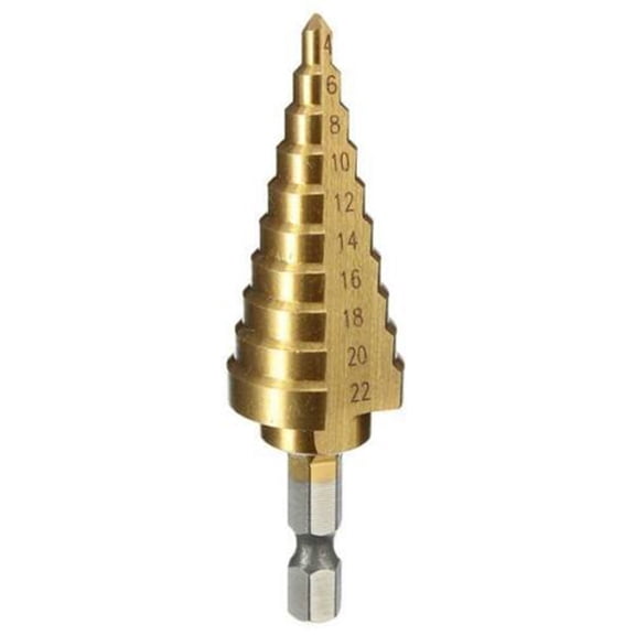 Yajisi Professional High-Speed Steel Step Cone Drill Bit, Hexagonal Shank Titanium Coated Precision Cutter 4-22mm / 0.16-0.87 Inches Hole Expander Tool for Metal Wood Plastic Drilling