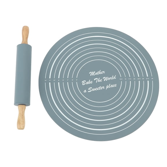 Yajisi Professional Rolling Pin and Pastry Baking Mat Set, Large Silicone Rolling Pin Kneading Pad Baking Tool for Kitchen Grey (11.8 x 1.8 inches / 30 x 4.5 cm)