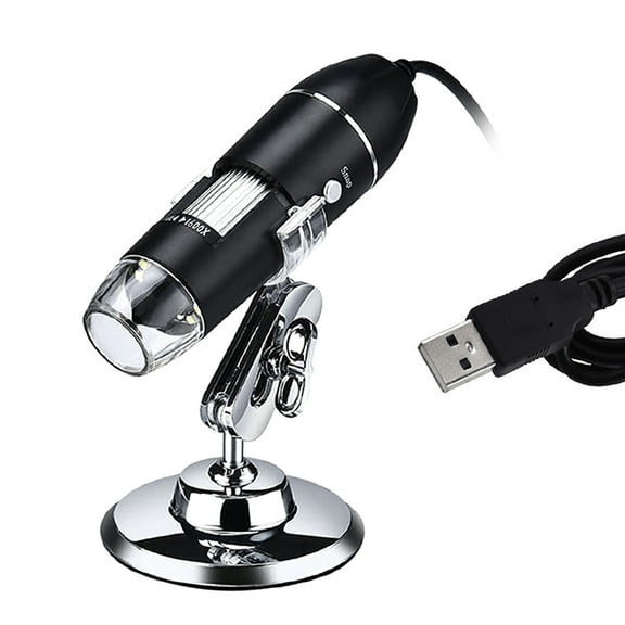 Yajisi Professional USB Digital Microscope 1600X Magnification Handheld Camera, 8 Adjustable LEDs, High-Precision Portable Magnifier with Solid Metallic Stand for Scientific Laboratory Research