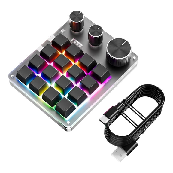 Yajisi Programmable Macro Keyboard 16-Keys 3 Knob Gaming Keypad, Custom Shortcut Mechanical Keyboard, 5.2 x 4.13 x 1.44 inches / 13.2 x 10.5 x 3.65 cm, Black