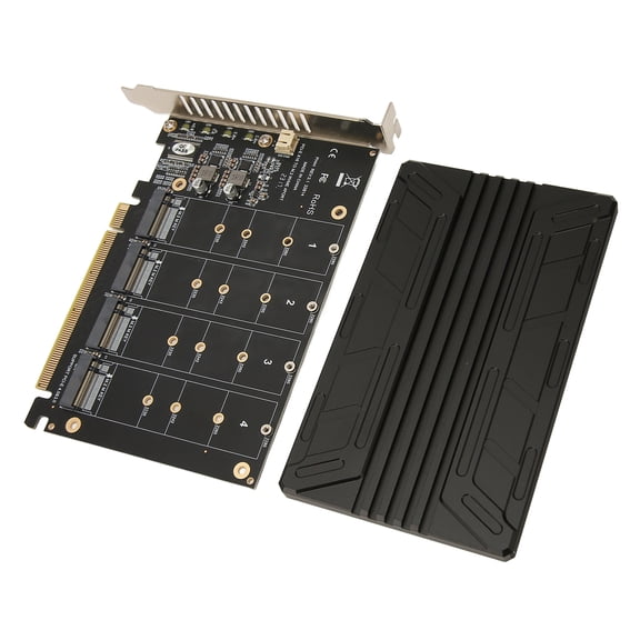 Yajisi Quad M.2 NVME to PCIe 4.0 Adapter Card 32Gbps Thickened Stable Aluminum Alloy Expansion Array Card with Heat Conducting Pads for PC Expansion (7.87 inches / 20 cm)