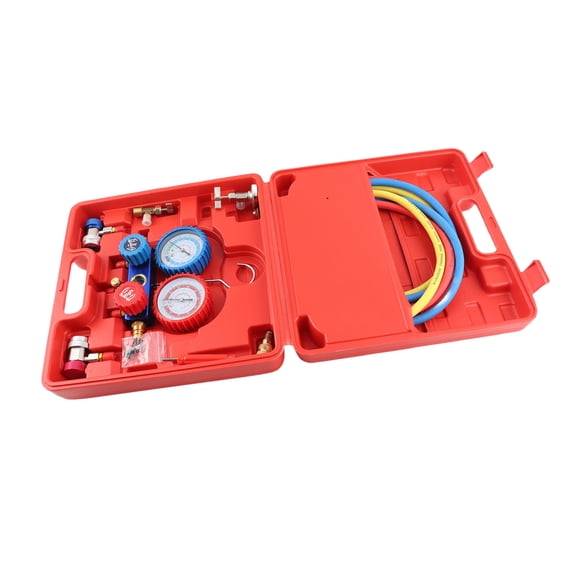 Yajisi R134a Air Conditioner Manifold Gauge Set with 3 Color Coded 5ft Charging Hoses, Automotive AC Freon Diagnostic Tool Kit with Adapters and Storage Case