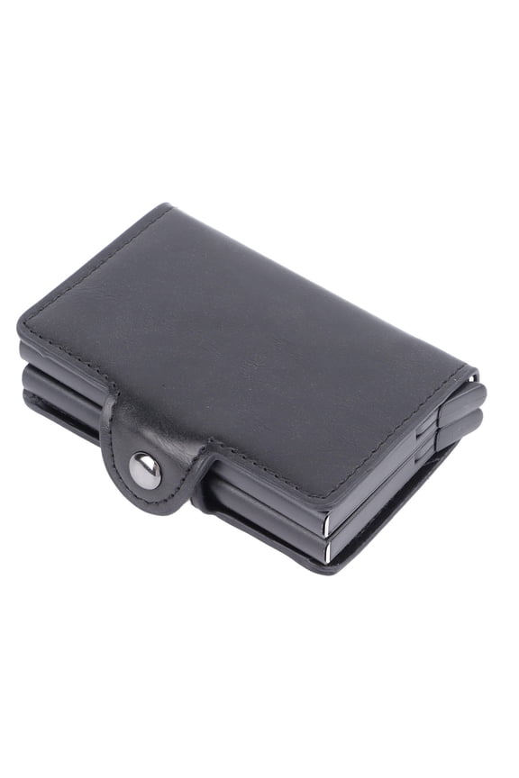 RFID Blocking Card Holder, Aluminum Alloy & PU Leather Auto Pop-Up Wallet, Anti-Degaussing Slim Card Case for Men & Women, 4.33 x 3.15 x 1.18 in