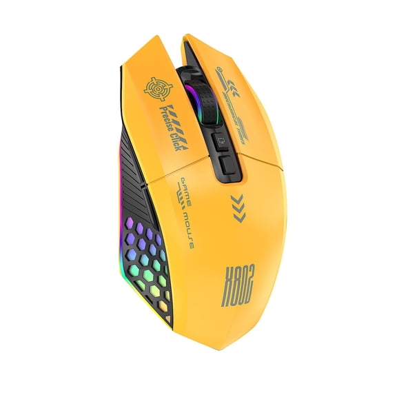 Yajisi RGB Gaming Mouse Wired/BT/2.4G 3 Modes Connectivity with Ergonomic Design for Computer, 5.12 inches / 13 cm, Yellow