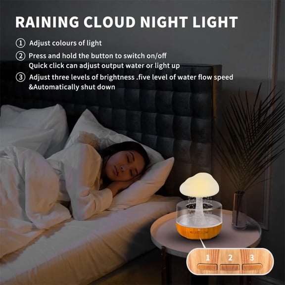 Yajisi Rain Cloud Humidifier Water Drip 7 Color Night Light Ultrasonic Aromatherapy Essential Oil Diffuser Mushroom Humidifier for Bedroom Desk, Wood Grain (9.96 inches / 25.3 cm)