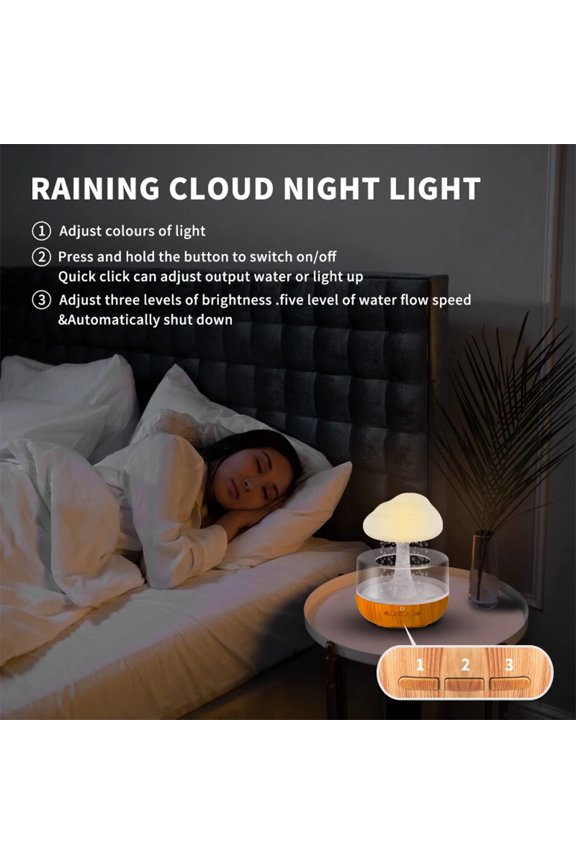 Rain Cloud Humidifier Water Drip 7 Color Night Light Ultrasonic Aromatherapy Essential Oil Diffuser Mushroom Humidifier for Bedroom Desk, Wood Grain (9.96 inches / 25.3 cm)