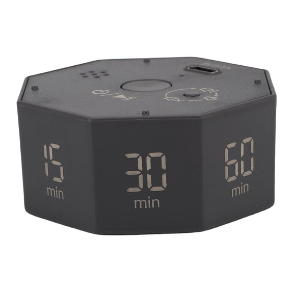 Yajisi Rechargeable Digital Timer, 8-Angle Auto Rotating Screen Timer with Silent Mode for Learning Kitchen Fitness, Black, 2.36 x 2.76 x 1.11 Inches