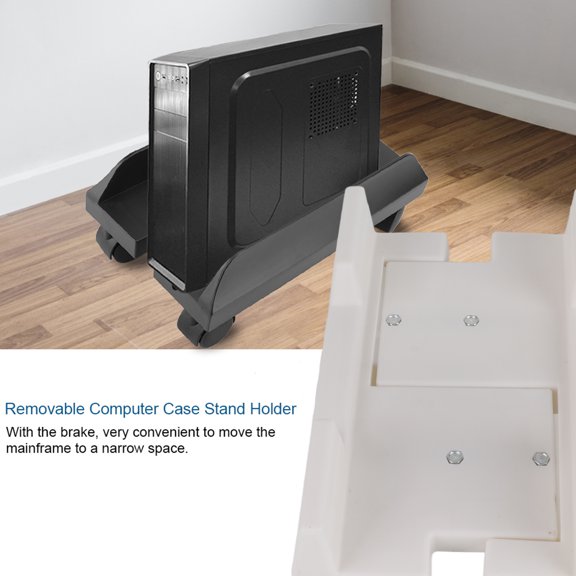 Yajisi Removable Computer Case Stand Holder Bracket Desktop Mainframe Storage Rack with Brake, Adjustable Width & Rolling Wheels (Black, 12.2 x 7.1 in / 31 x 18 cm)