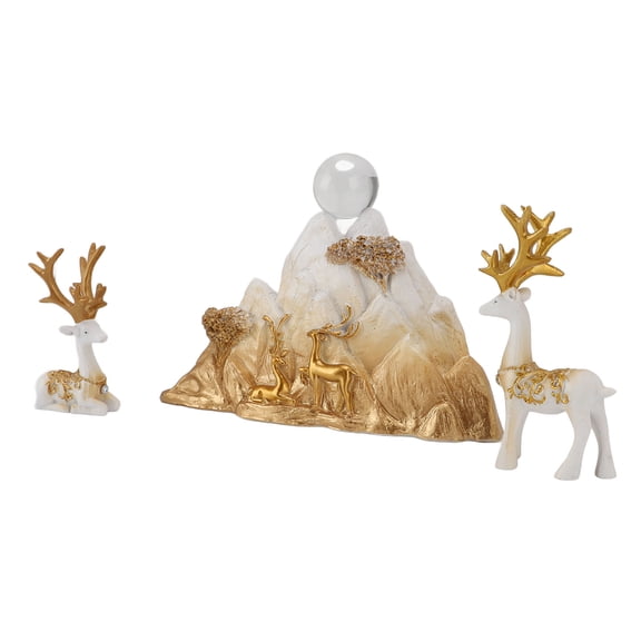 Yajisi Resin Sitting Standing Deer Statues Reindeer Figurines Mountain Rockery Sculpture for Living Room TV Cabinet Decoration White and Gold (7.9 inches / 20 cm)