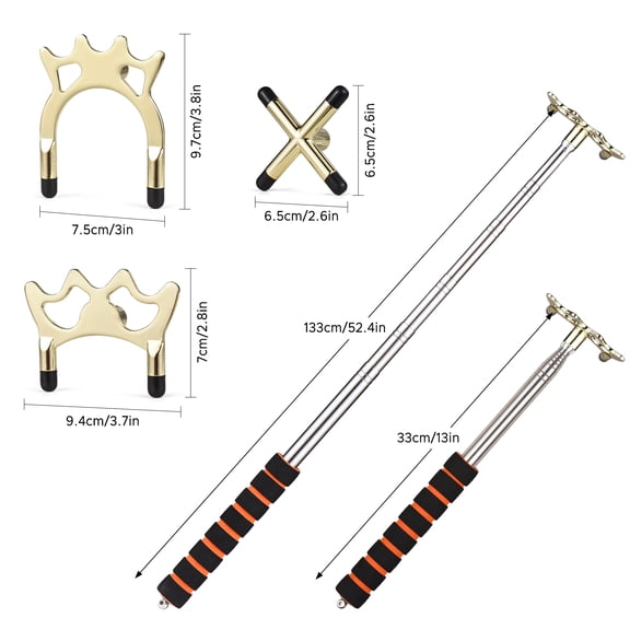 Yajisi Retractable Billiards Cue Stick Bridge Pool Cue Snooker Pool Bridge Stick with 3 Removable Brass Bridge Heads - Gold