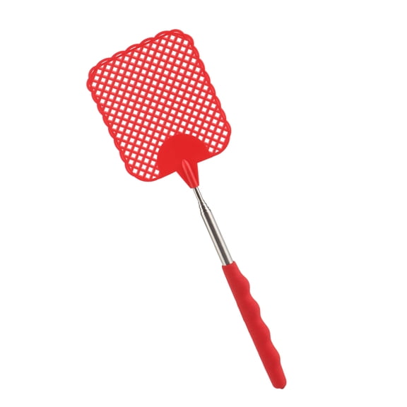 Yajisi Retractable Plastic Fly Swatter with Stainless Steel Rod Extendable Mosquito Killer Racket for Indoor Outdoor Pest Control, Red (32 inches / 81.3 cm)