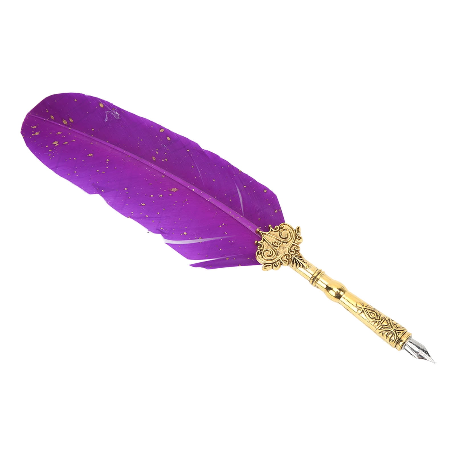 Yajisi Retro Feather Quill Pen Set Calligraphy Art Pen with Notebook Purple Stainless Steel Engraved Nib Business Gift Box (11.4 inches / 29 cm)