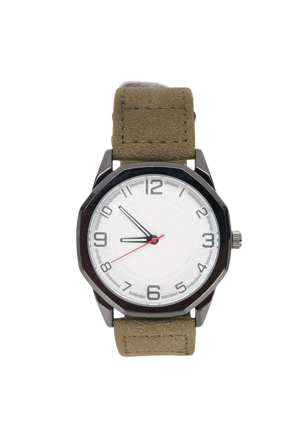 Retro Minimalist PU Leather Strap Quartz Wristwatch Timepiece for Men Women Students, Fashionable Classic Analog Dial Watch for Everyday Use (Army Green), 7.5 inches / 19 cm Band