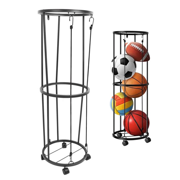Yajisi Rolling Ball Storage Rack Lockable Metal Ball Organizer for Basketball Soccer Volleyball 40.2x13.0x13.1in