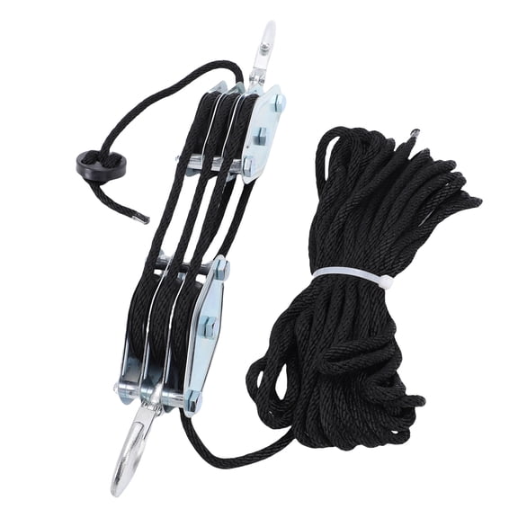 Yajisi Rope Hoist Pulley System 3 Wheel 15m Rope 2200 Lbs Breaking Strength Heavy Duty 6:1 Lifting Power Block and Tackle Pulley System for Air Conditioning Lifting Heavy Load Capacity 1100 lbs