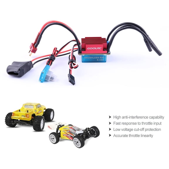 Yajisi S-35A Brushless Electric Speed Controller (ESC) with 5V/2A BEC for 1/12, 1/14, 1/16 Scale RC Cars and Boats, High Efficiency Sensorless Motor Control (Dimensions: 3.94 inches / 10.0 cm)