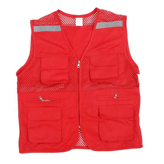 Yajisi Safety Vest XL Red Multi‑Pocket Reflective Strip Printable High‑Visibility Workwear