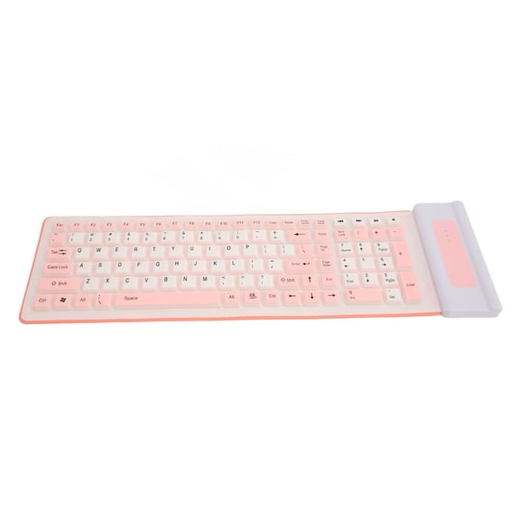 Yajisi Silicone Keyboard 107 Keys Waterproof Foldable 2.4G Wireless Silent Soft Touch, Pink