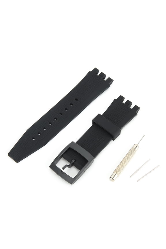 Silicone Pin Buckle Watch Strap Band for Swatch Mechanical Series SVGK403 SVGK402 SVGB400, Waterproof Replacement Sport Wristband, Black, 1.75 inches / 4.4 cm Width