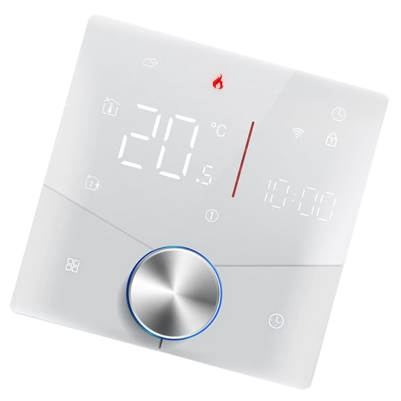 Yajisi Smart Tuya WiFi Thermostat 3.5 inches / 8.8 cm Voice Control Digital Weekly Programmable Temperature Controller Smart Knob with Dimmable Light for Water and Gas Boiler Heating White
