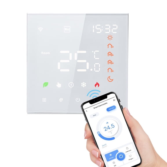 Yajisi Smart WiFi Thermostat 16A VoiceControlled Digital LCD for Underfloor Heating  Programmable 6Day Schedule, Child Lock, App Connectivity