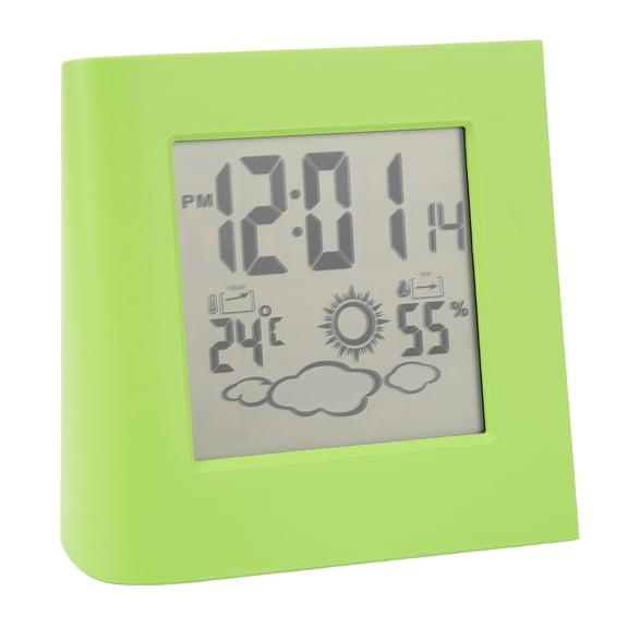 Yajisi Solar Battery Dual Energy Alarm Clock Weather Forecast Temperature Humidity Smart Digital Tabletop Alarm Clock with Backlight, Green (5.5 x 5.5 x 3.9 inches / 14 x 14 x 10 cm)