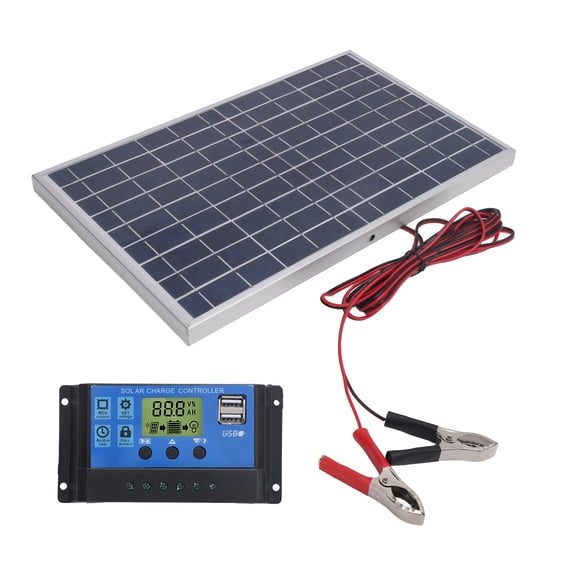 Yajisi Solar Panel 10W 12V Polycrystalline IP65 Waterproof Portable 30A Solar Charge Controller for Outdoor RV Marine Boat Off Grid Renewable Energy Power System