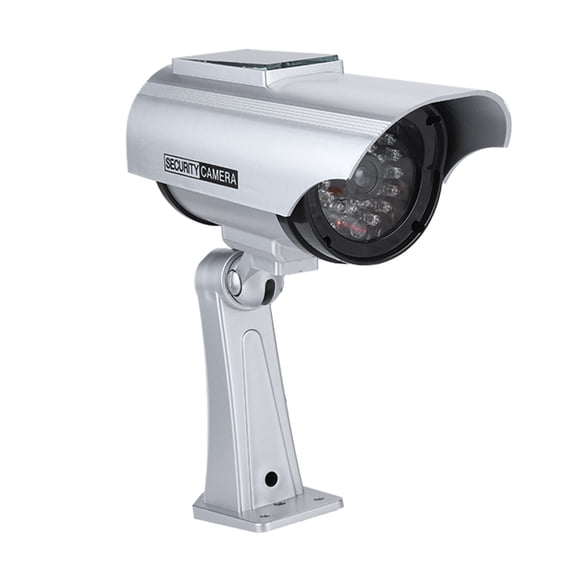 Yajisi Solar Powered Dummy Security Camera Outdoor Surveillance CCTV Decoy Fake Camera with Red Flashing LED Indicator Light, Pivot System Adjustable, Silver (7.87 inches / 20 cm)