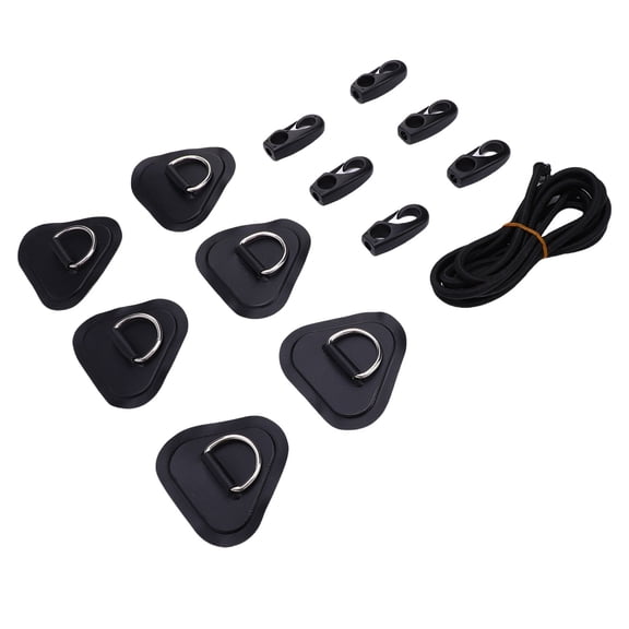 Yajisi Stainless Steel Triangular D Ring Patch Kit with Elastic Cord Hooks for Inflatable Boat Raft Dinghy Kayak Canoe Surfboard Black 6.3in / 16cm High Durability