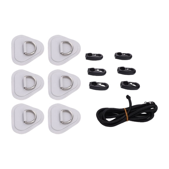 Yajisi Stainless Steel Triangular D Ring Patch Kit with Elastic Cord Hooks for Inflatable Boat Raft Dinghy Kayak Canoe Surfboard Gray 6.3in / 16cm High Durability