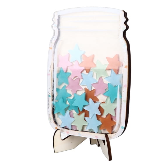Yajisi Star Reward Jar with 30 Colorful Stars and 2 Stands, Safe Sturdy Wood Routine Training Kids Reward Board for Home Education and Classroom Potty Training Incentive Chart, 10 inches / 25.4 cm