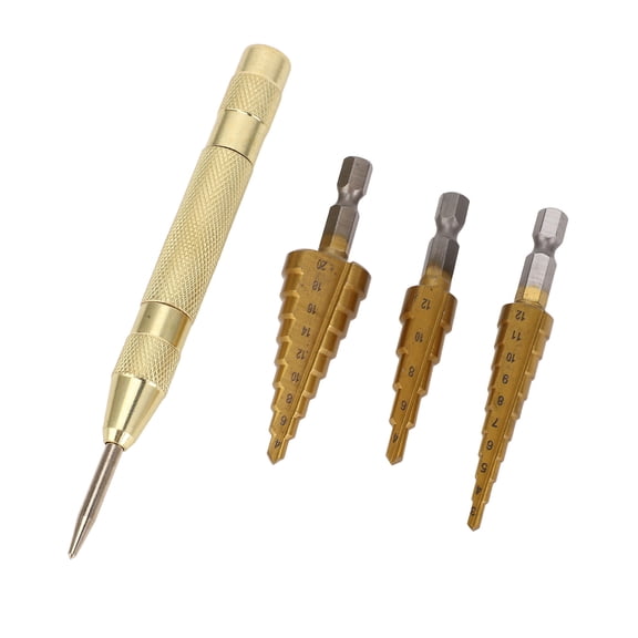 Yajisi Step Drill Bit Set HSS Ti Alloy Secure Grip Double Groove Design Multifunctional High Strength for Wood Metal Sheet Steel Hex Shank 4 Pieces (5.47 oz / 155 g)