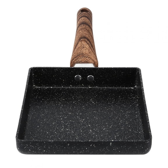Yajisi Tamagoyaki Rectangular NonStick Saucepan Black Frying Pan (13.8 in / 35 cm) Practical Kitchen Supplies for Omelets with Wooden Handle Kitchen Tool Home Supplies