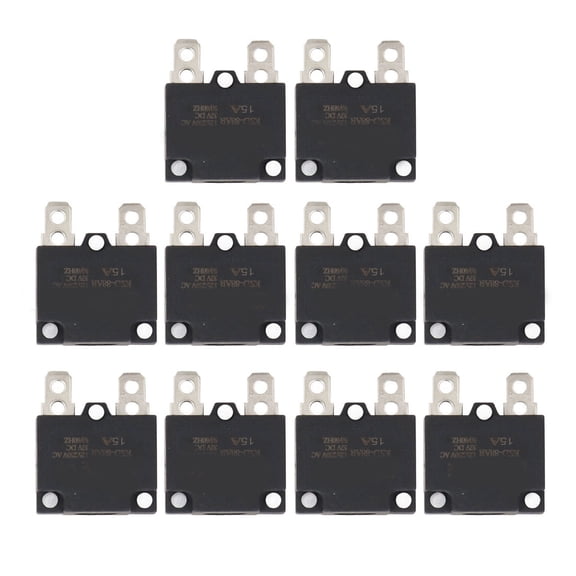 Yajisi Thermal Overload Protector Circuit Breaker Set, 15 Amps Current Fuse Safety Switch for Toy Car Accessories & Motor Control Panels, AC 125V/250V DC 32V ABS, 10 Pack