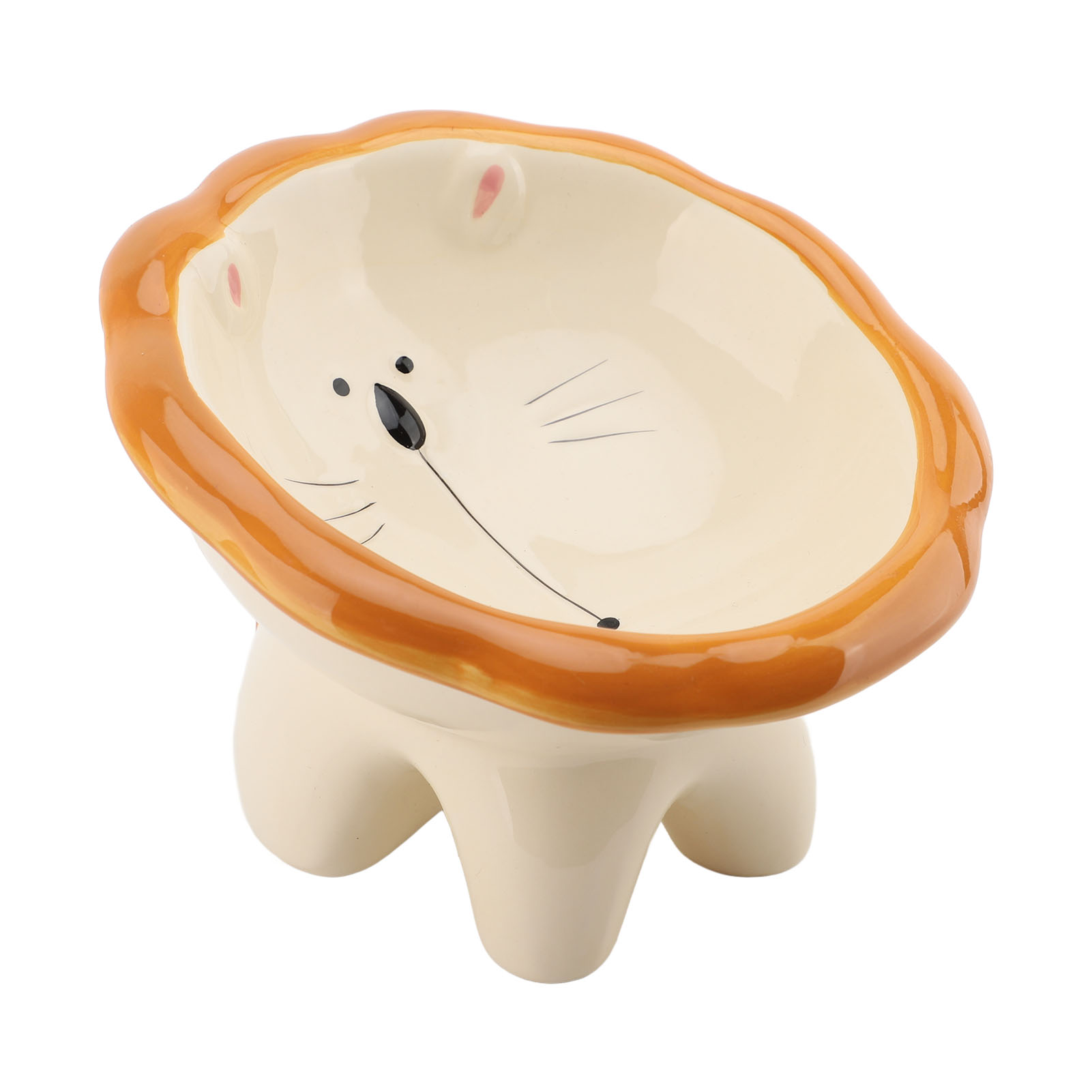 Yajisi Tilted Elevated Ceramic Pet Food Bowl for Cats and Dogs, Adorable Lion Design Anti-Spill Feeder, 6.1 inches / 15.5 cm Green