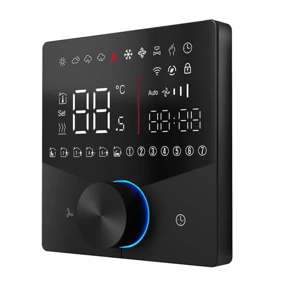 Yajisi Touch Screen HVAC Controller 2 Pipe Air Conditioning Control Panel 5+2 Days 6 Periods Programmable Smart Central AC Digital Thermostat Backlit Display, Black (4.33 x 3.94 in / 11 x 10 cm)
