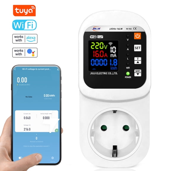 Yajisi Tuya WiFi Smart Adjustable Voltage and Current Protector Socket Digital Display Multifunctional Protective Socket Multiple Protections Auto Reset Alexa Google Home Compatible[cite: 1]