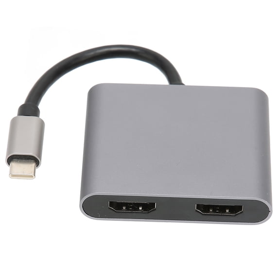 Yajisi USB C to Dual High Definition Multimedia Interface Adapter 4 in 1 4K 5Gbps 60W Charging Docking Station for OS X, Chromebook, Laptops, Support Switch, Dark Gray (6.69 inches / 17 cm)