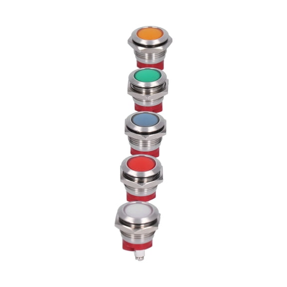Yajisi Universal 16mm Metal Signal LED Indicator Lights, Waterproof Pilot Dash Lamp Pack for Stop Brake Light Cluster, 5 Pcs Dual Unit 0.6 inches / 16 mm Panel Mount (White Red Yellow Green Blue)