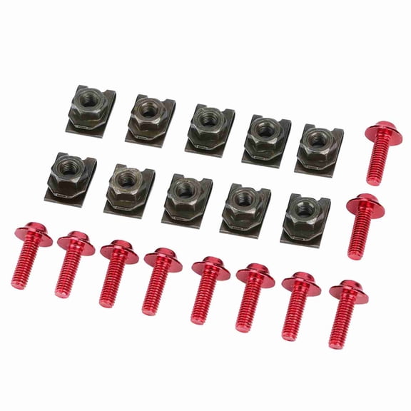 Yajisi Universal 5x16mm Motorcycle Fairing Body Bolt Kit Screw Spire Speed Fastener Clip Nut M5 Aluminum Mounting Replacement Parts Set for Bikes Scooters (10 Sets, Red)
