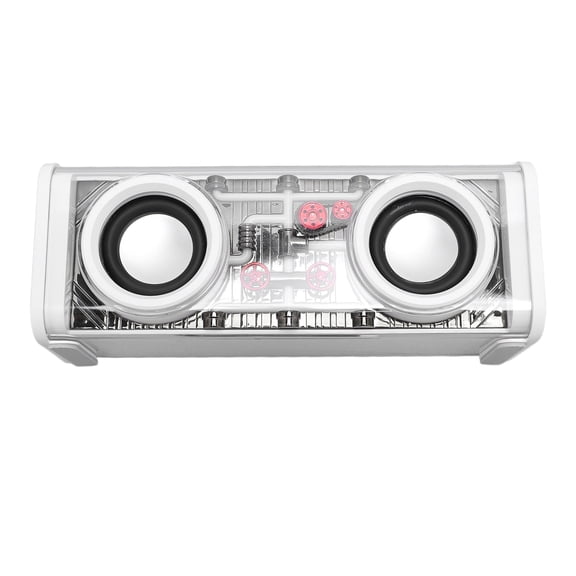 Yajisi V8 Cyberpunk Transparent Mech Bluetooth Speaker Wireless Subwoofer with 1800mAh Battery & Colorful LED Lights Portable Desktop Audio for Home Outdoor Party 7.48 in / 19 cm, White