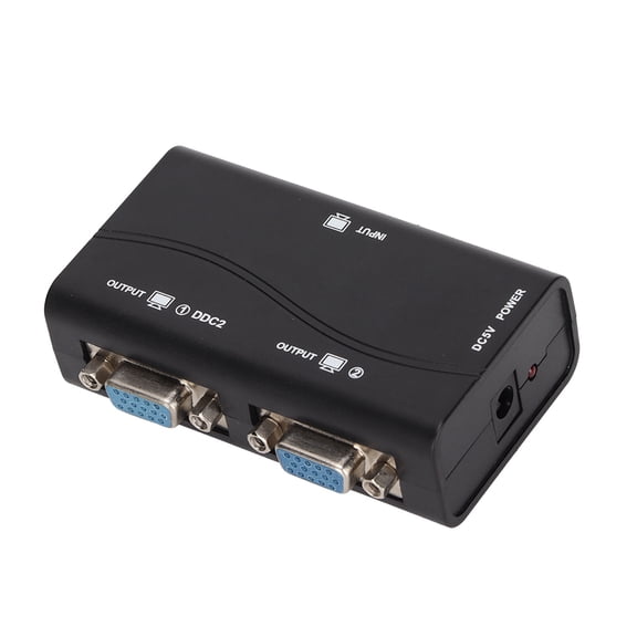 Yajisi VGA Splitter 1 in 2 Out 250MHz Video Screen Duplication Divider Switch Distributor Box Adapter with USB Power Cable for Dual Monitor Display Setup 1920x1440 1080P (7.09 in / 18.0 cm)