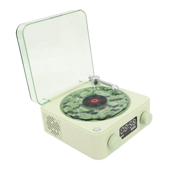 Yajisi Vintage Record Player Bluetooth Speaker Portable Wireless Turntable Stereo Speaker with Clock and Soft Night Light for Home Bedroom (6.3 inches / 16 cm) - Green