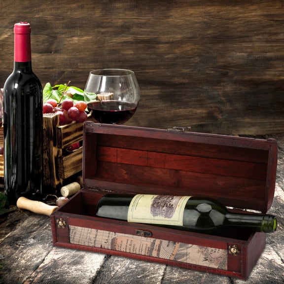Yajisi Vintage Wooden Red Wine Champagne Single Bottle Packing Storage Gift Box, 13.4 inches / 34 cm, Party Birthday Wedding Favors