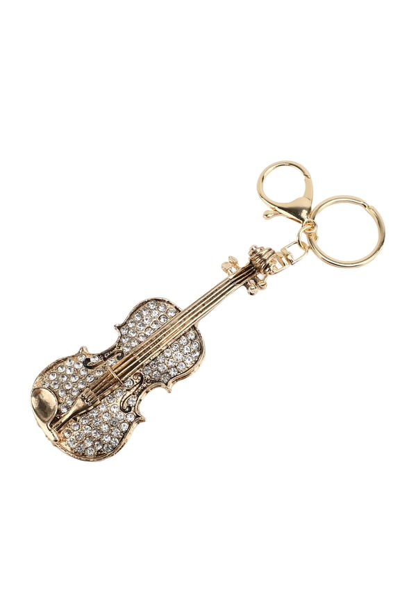 Violin Keychain Rhinestone Musical Instrument Pendant Key Ring Unisex Jewelry Birthday Gift White (6.3 inches / 16 cm)