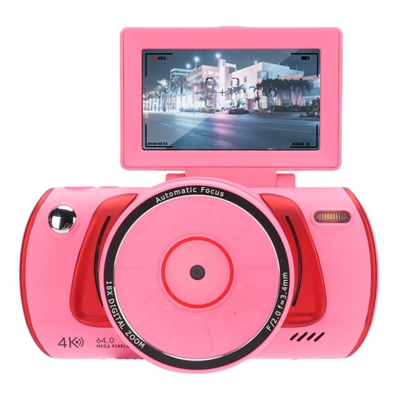 Yajisi WIFI Digital Camera 64MP 4K Video 18X Zoom 3 Inch Flip Screen Anti Shake Retro Autofocus Travel Vlog Camera for Selfie Content Creator Home Use, Pink